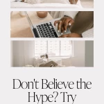 woman in cream dress laying on bed typing on laptop