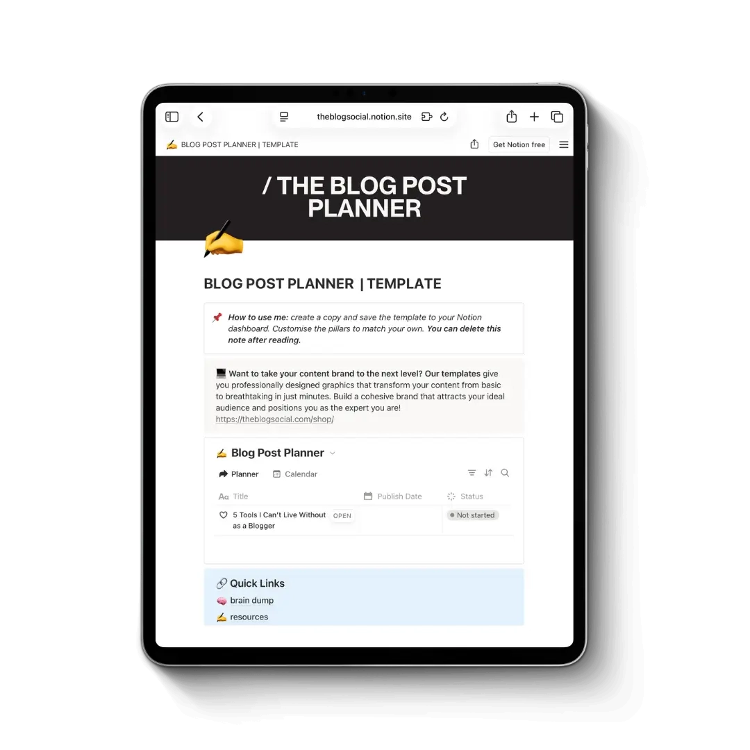 blog post planner notion