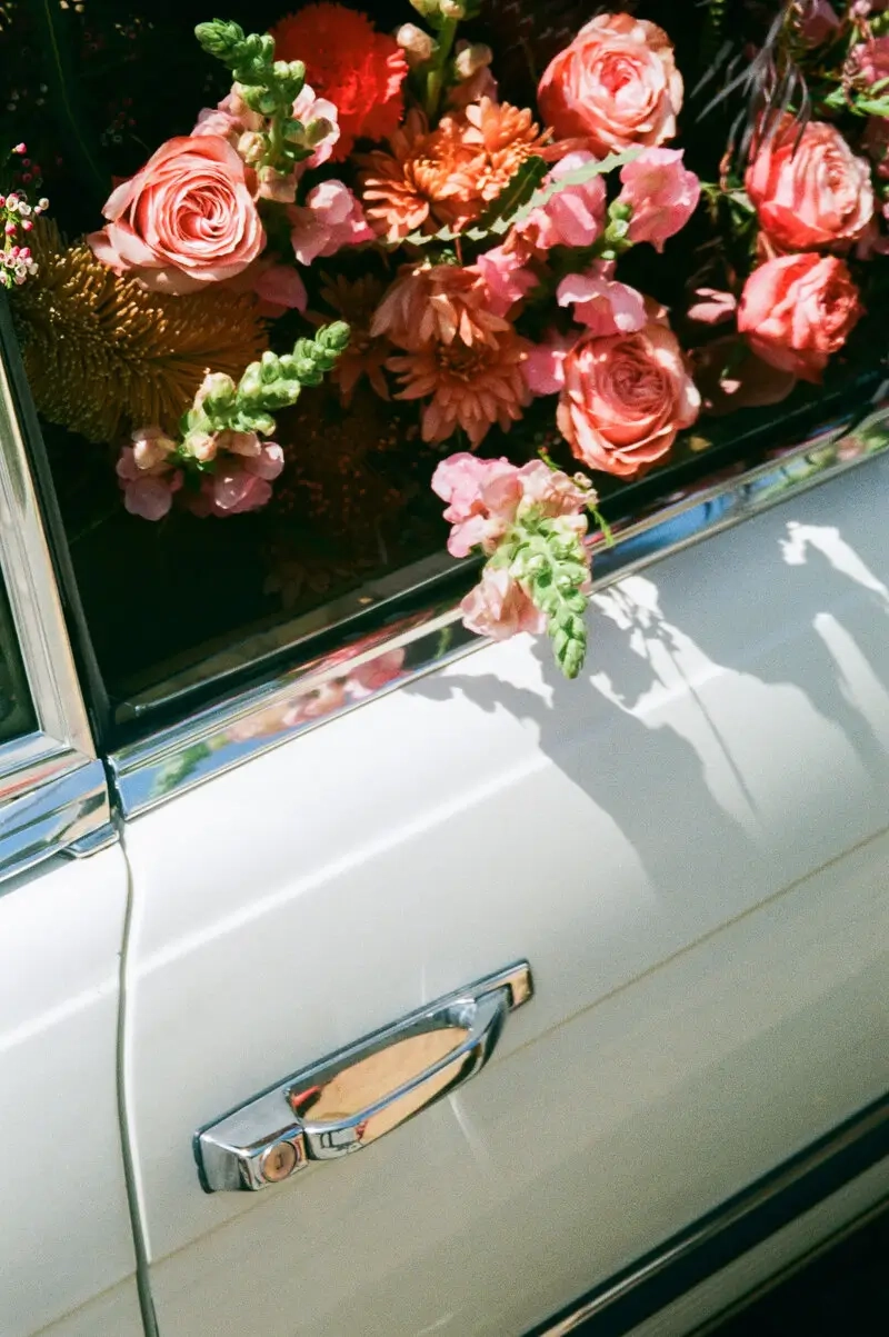 flowers in car